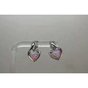 Signed .925 S.S. HEART CUT OPALITE white stone accent HEART earrings
