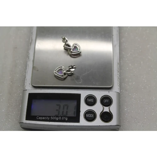 Signed .925 S.S. HEART CUT OPALITE white stone accent HEART earrings