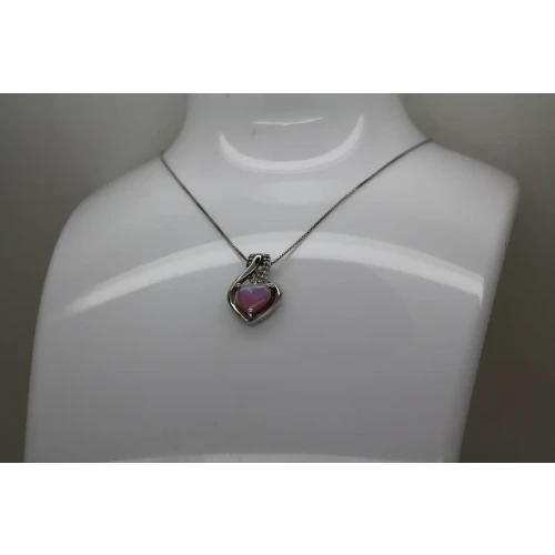 Signed .925 S.S. HEART CUT OPALITE white stone HEART necklace 18