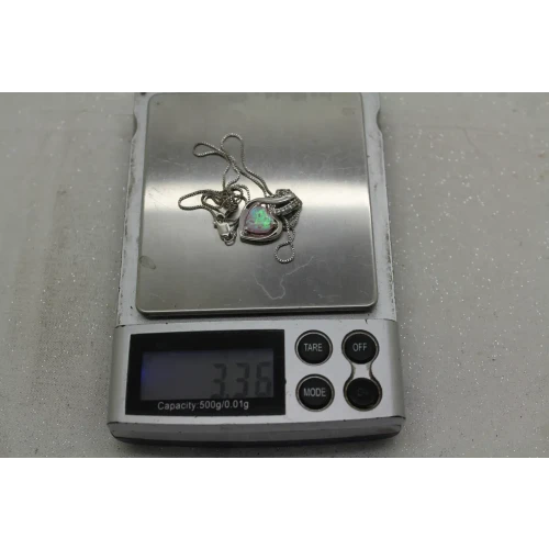 Signed .925 S.S. HEART CUT OPALITE white stone HEART necklace 18