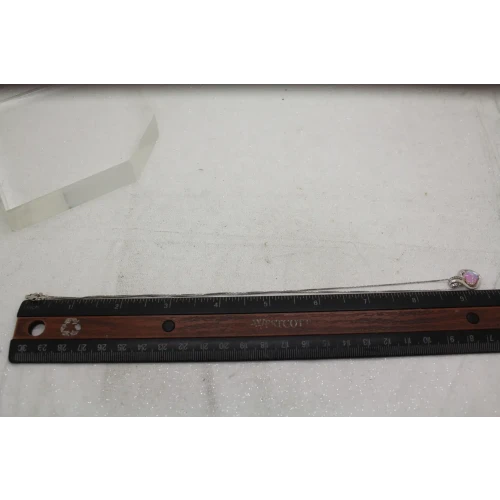 Signed .925 S.S. HEART CUT OPALITE white stone HEART necklace 18