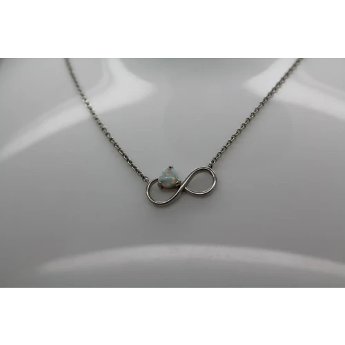 Signed .925 S.S. HEART OPAL INFINITY PENDANT necklace 17