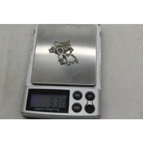 Signed .925 S.S. HEART OPAL INFINITY PENDANT necklace 17