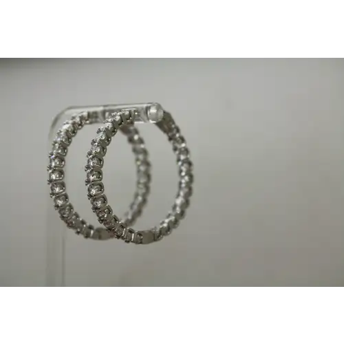 Signed .925 S.S. INSIDE OUT SPARKLING CZ MEDIUM HOOP earrings
