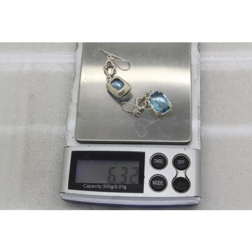 Signed .925 S.S. LIGHT BLUE COLOR STONE DANGLE earrings