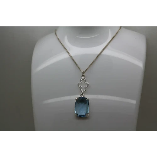 Signed .925 S.S. LIGHT BLUE STONE pendant necklace 20