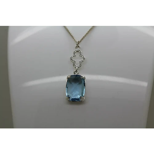 Signed .925 S.S. LIGHT BLUE STONE pendant necklace 20