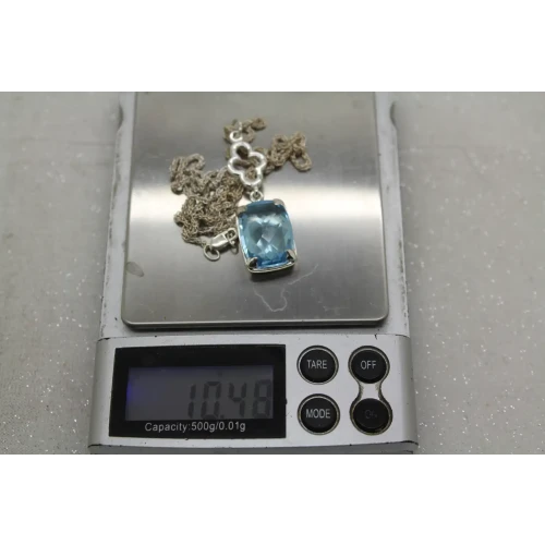 Signed .925 S.S. LIGHT BLUE STONE pendant necklace 20
