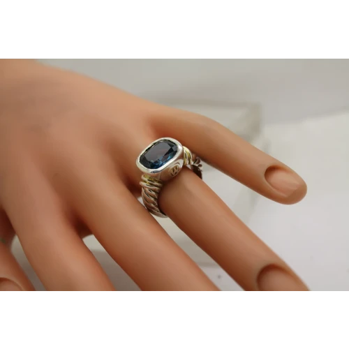 Signed .925 S.S. LONDON BLUE TOPAZ TWISTED CABLE ring size 6.75 #