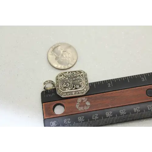 Signed .925 S.S. MARCASITE FILIGREE LETTER M INITIAL SLIDE pendant