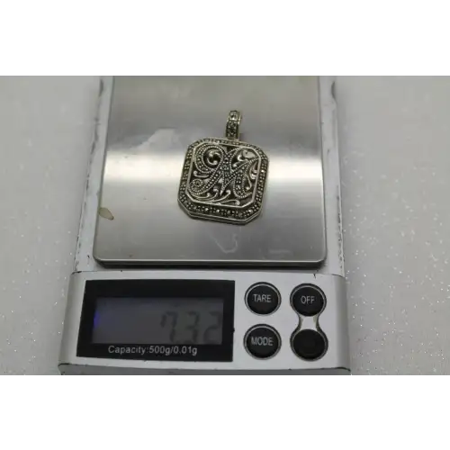 Signed .925 S.S. MARCASITE FILIGREE LETTER M INITIAL SLIDE pendant