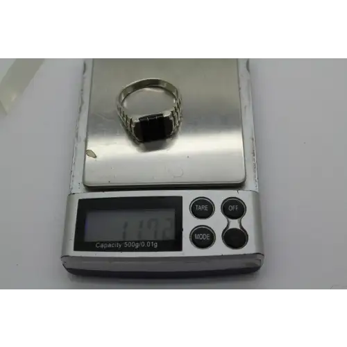 Signed .925 S.S. ONXY CHANNEL INLAY RIBBED BAND ring size 14.25 #