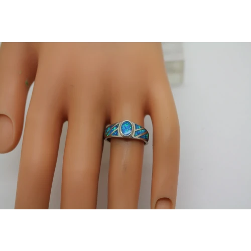 Signed .925 S.S. OPAL INLAY SIGNET STYLE ring size 7.75 #