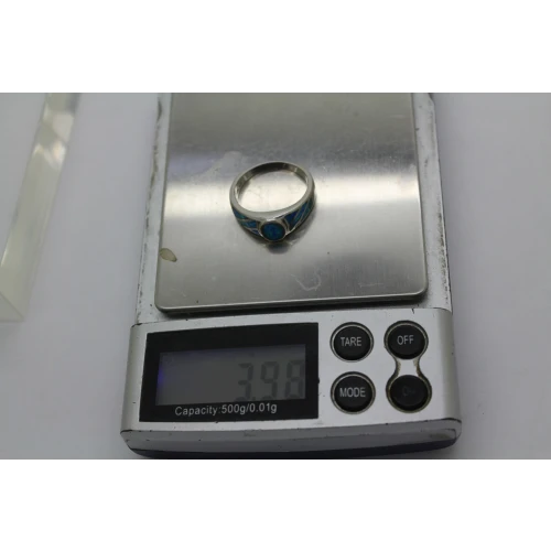 Signed .925 S.S. OPAL INLAY SIGNET STYLE ring size 7.75 #