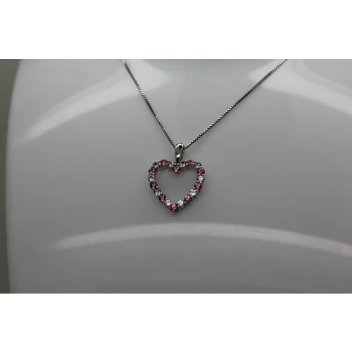 Signed .925 S.S. PINK & WHITE TOPAZ OPEN HEART DESIGN necklace 18