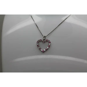 Signed .925 S.S. PINK & WHITE TOPAZ OPEN HEART DESIGN necklace 18