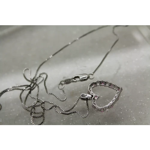 Signed .925 S.S. PINK & WHITE TOPAZ OPEN HEART DESIGN necklace 18