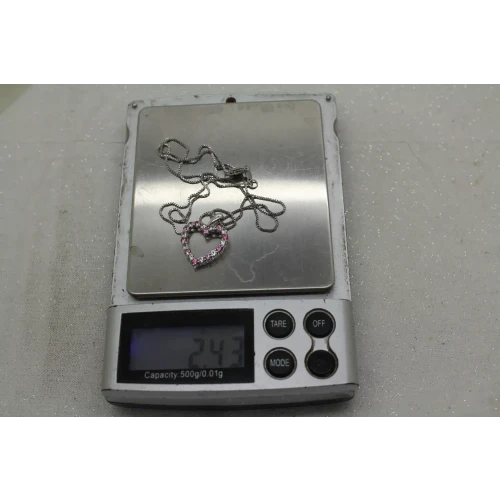 Signed .925 S.S. PINK & WHITE TOPAZ OPEN HEART DESIGN necklace 18