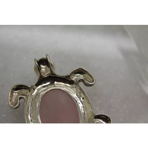 Signed .925 S.S. ROSE QUARTZ & MARCASITE LARGE TURTLE pendant