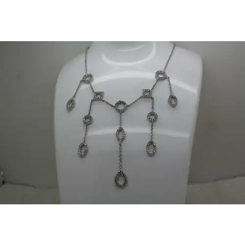 Signed .925 S.S. WHITE SAPPHIRE FRINGE DESIGN necklace 15