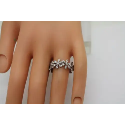 Signed .925 Sterling Silver FLOWER CZ BAND ring size 8 #
