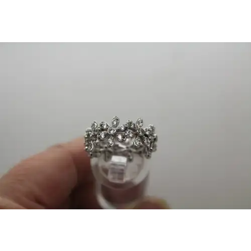 Signed .925 Sterling Silver FLOWER CZ BAND ring size 8 #