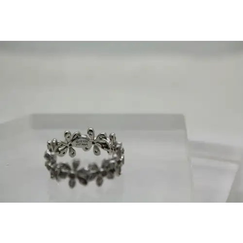 Signed .925 Sterling Silver FLOWER CZ BAND ring size 8 #