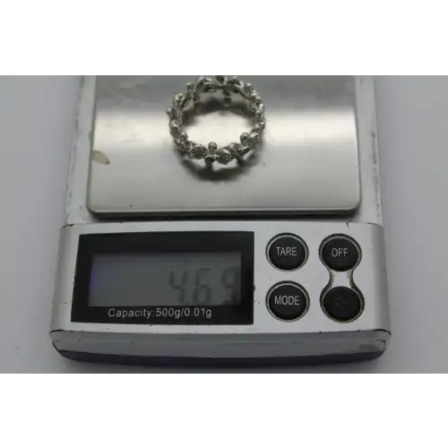 Signed .925 Sterling Silver FLOWER CZ BAND ring size 8 #