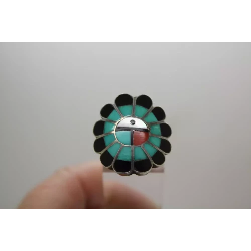 Signed .925 Sterling Silver ZUNI SUN FACE CHANNEL INLAY ring size 6
