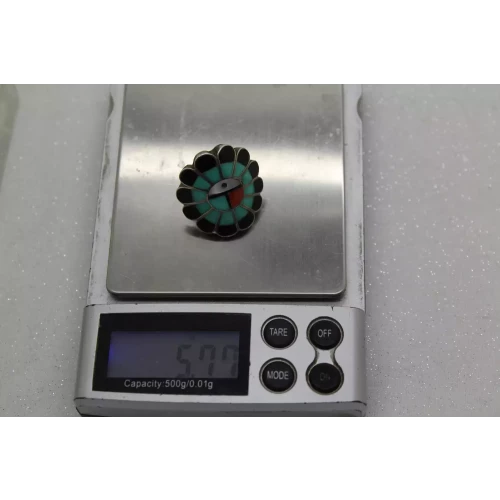 Signed .925 Sterling Silver ZUNI SUN FACE CHANNEL INLAY ring size 6