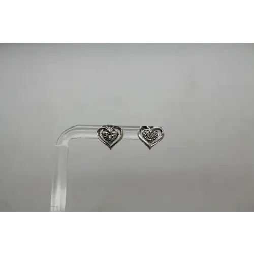 Signed A .925 S.S. STUDDED  w/ DIAMOND ACCENT HEART STUD earrings