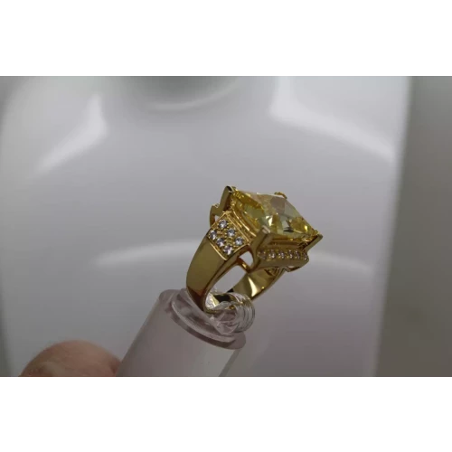 Signed ADI gold over .925 S.S. YELLOW & WHITE CZ HALO COCKTAIL size 5.75