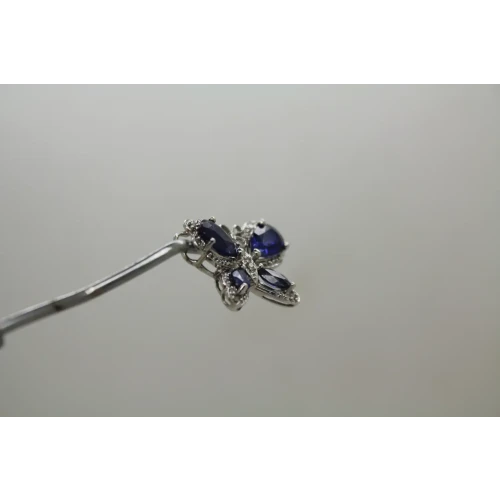 Signed ADL 10k W.G. BLUE SAPPHIRE & DIAMOND acc. BUTTERFLY pendant