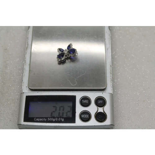 Signed ADL 10k W.G. BLUE SAPPHIRE & DIAMOND acc. BUTTERFLY pendant