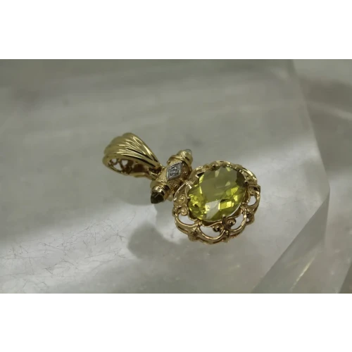Signed AE 14k Y.G. PERIDOT DIAMOND accent ART DECO DESIGN pendant