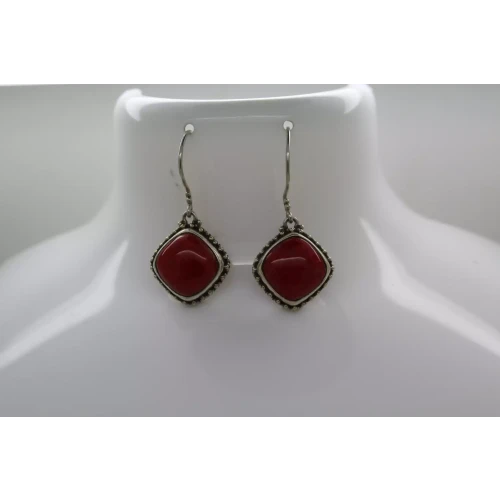 Signed AF .925 S.S. RED CORAL SOUTHWESTERN DESIGN DANGLE earrings