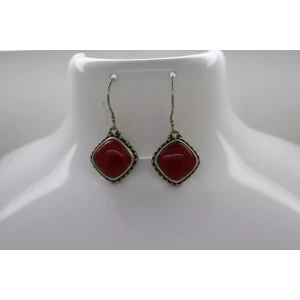 Signed AF .925 S.S. RED CORAL SOUTHWESTERN DESIGN DANGLE earrings