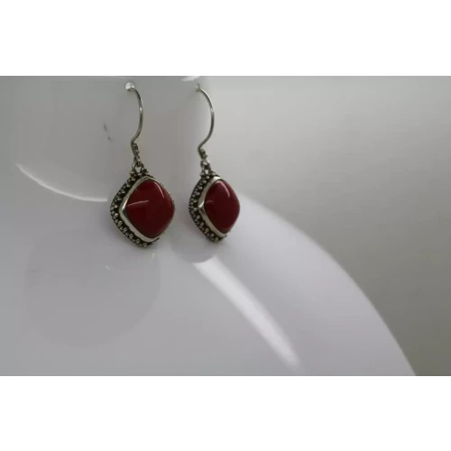 Signed AF .925 S.S. RED CORAL SOUTHWESTERN DESIGN DANGLE earrings