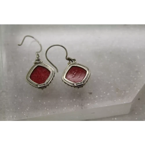 Signed AF .925 S.S. RED CORAL SOUTHWESTERN DESIGN DANGLE earrings
