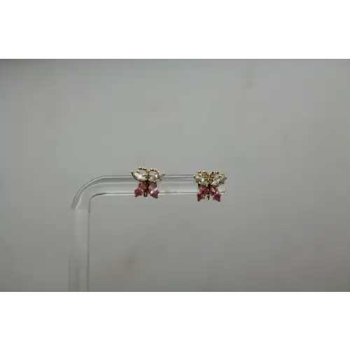 Signed AFJC 14k Y.G. PINK & WHITE CZ BUTTERFLY STUD earrings