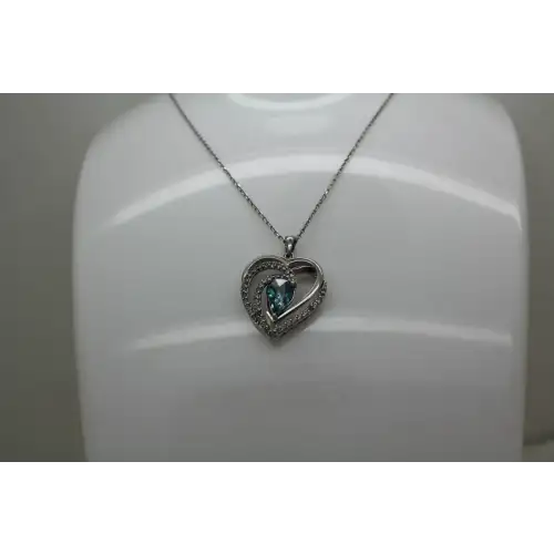 Signed AH .925 S.S. BLUE TOPAZ & DIAMOND INTWINED HEARTS necklace