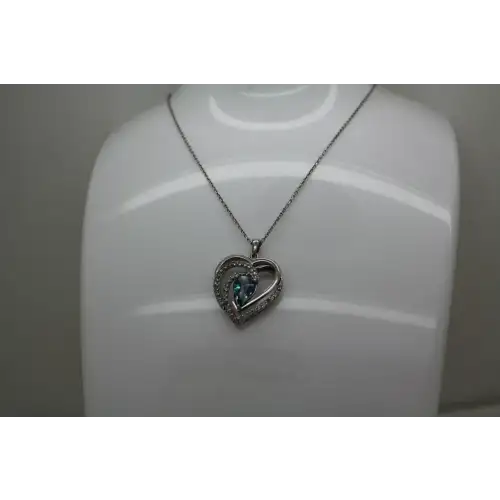 Signed AH .925 S.S. BLUE TOPAZ & DIAMOND INTWINED HEARTS necklace (2)