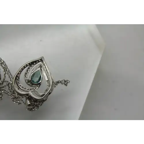 Signed AH .925 S.S. BLUE TOPAZ & DIAMOND INTWINED HEARTS necklace (3)
