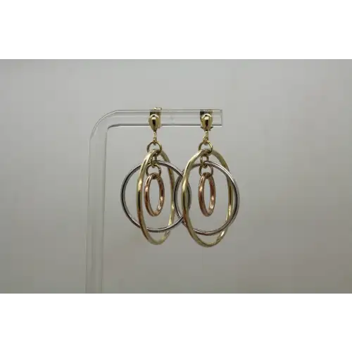 Signed ATT 14k TRI-COLOR Gold GRADUATED RINGS DANGLE earrings