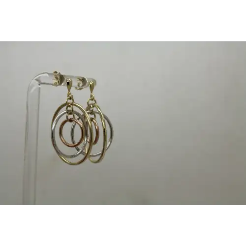 Signed ATT 14k TRI-COLOR Gold GRADUATED RINGS DANGLE earrings