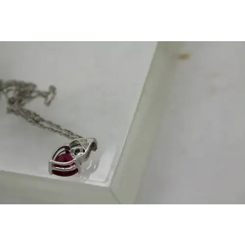 Signed AU .925 S.S. Heart Cut RUBY & DIAMOND acc. HEART necklace