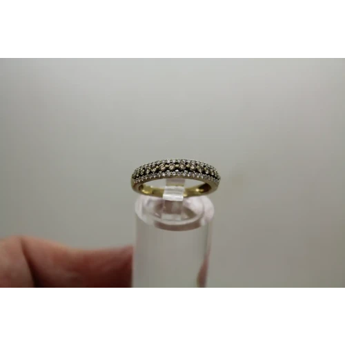 Signed AV 10k Y.G. CHAMPAGNE & WHITE DIAMOND 3 ROW band size 6.75