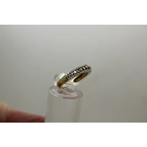 Signed AV 10k Y.G. CHAMPAGNE & WHITE DIAMOND 3 ROW band size 6.75