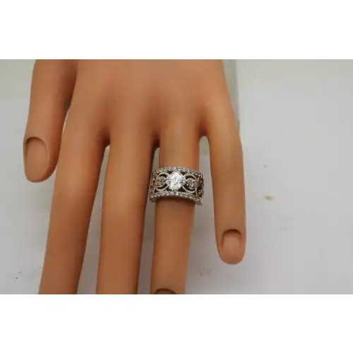 Signed BBJ .925 S.S. ASSCHER CUT FILIGREE BAND ring size 4.75 #