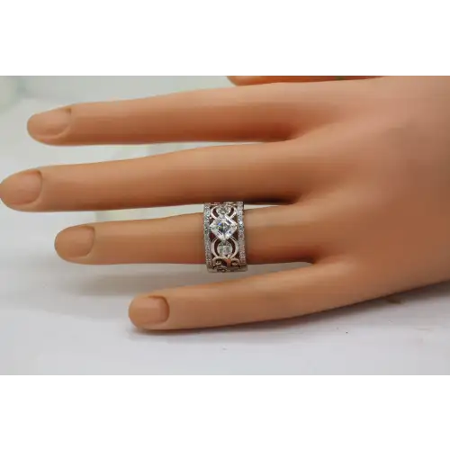 Signed BBJ .925 S.S. ASSCHER CUT FILIGREE BAND ring size 4.75 #